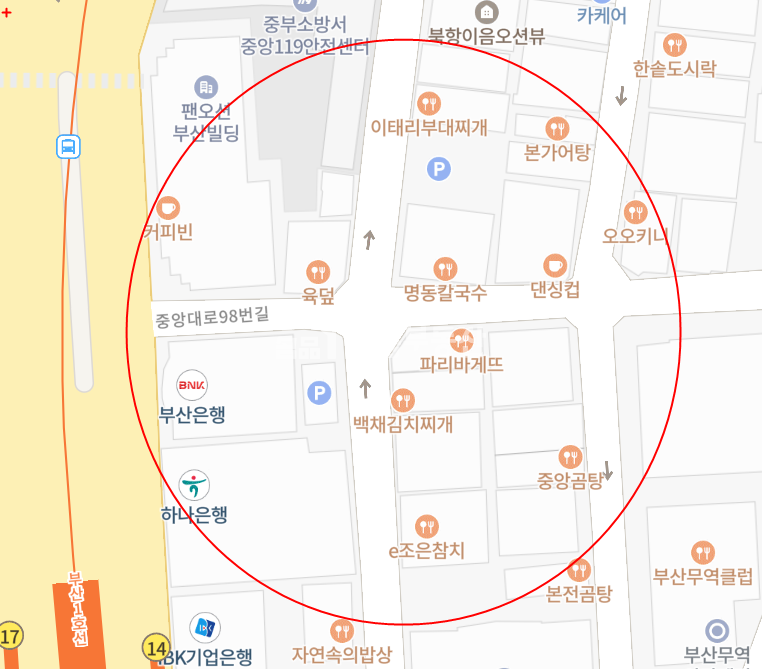부산 중구 중앙동4가 중앙동 사무실과 식당이 많은 사거리 초역세권자리 소형상가 월세 매물번호 10117 사진 1